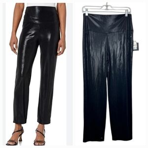 NWT Norma Kamali Black Shiny Metallic Pull-on Trouser Pants